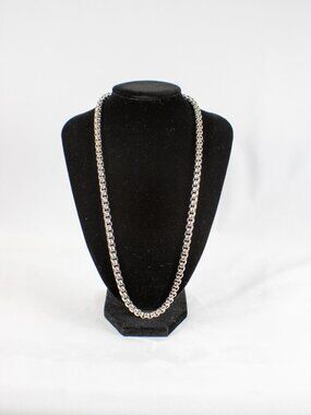 Classic Silver-Tone Hollow Box Chain Necklace Stainless Steel
